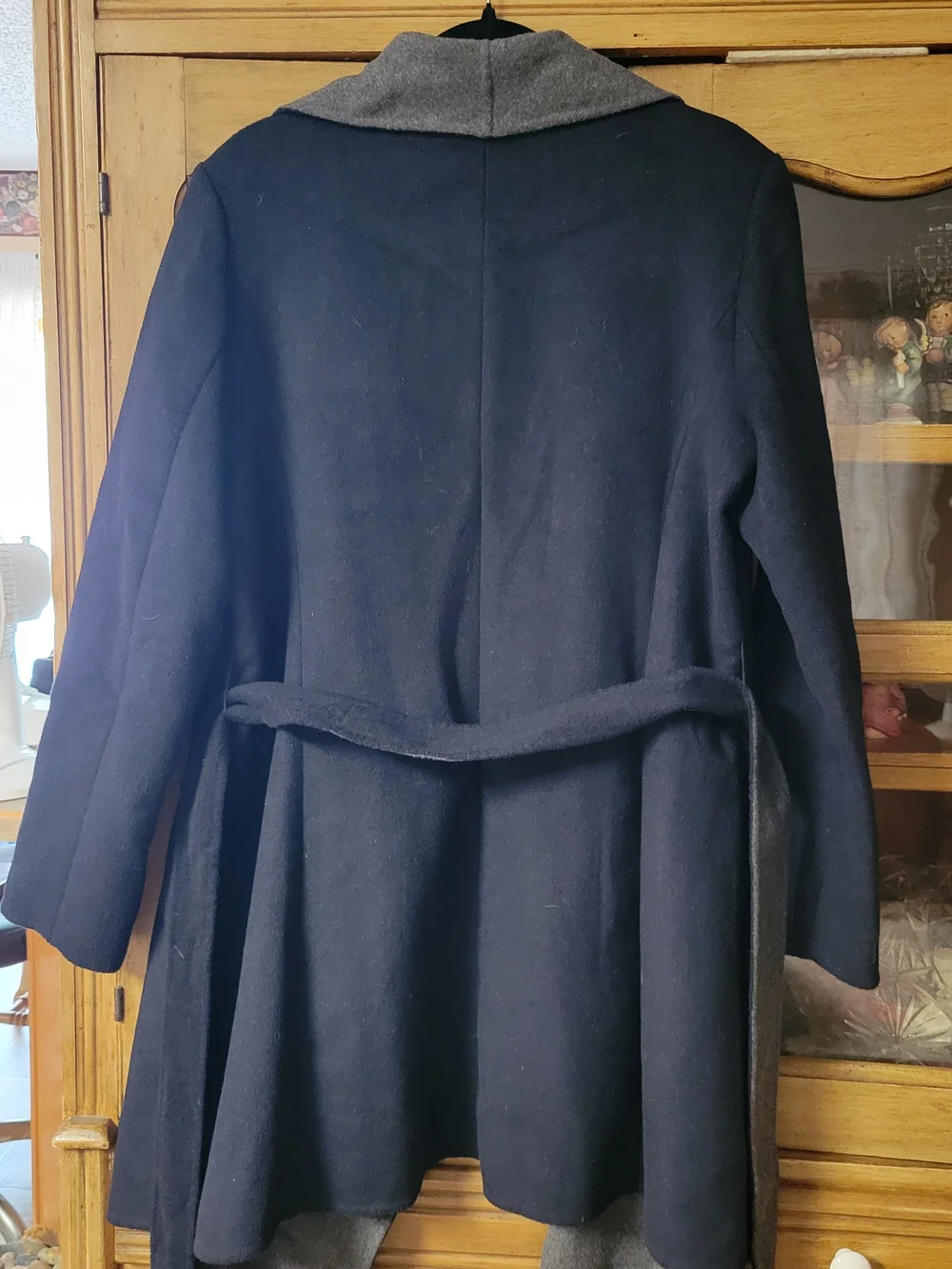 MICHAEL Michael Kors Black Coat with Gray Shawl Collar Wool Blend Sz L